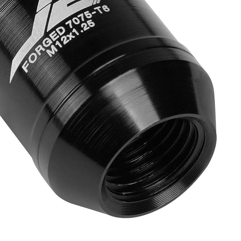 J2 Engineering 16Pcs 7075 Aluminum Open End M12 x 1.25 Lug Nuts w/4Pcs Lock Nuts & Key, Black, Fit Conical Seat, LN-T7-002-125-BK - Image 4